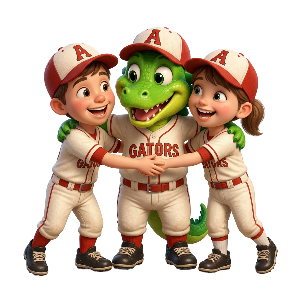 Allie and her alligator teammates celebrating with a high-five