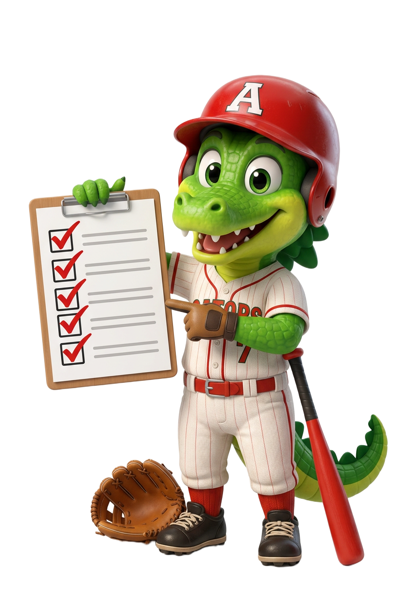 Allie the Alligator checking off a practice checklist